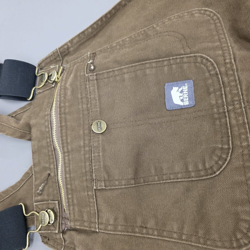 Berne Bib Overall 44 X 34 Brown Unlined Duck Carpenter Zip Ankle Workwear - Picture 7 of 11